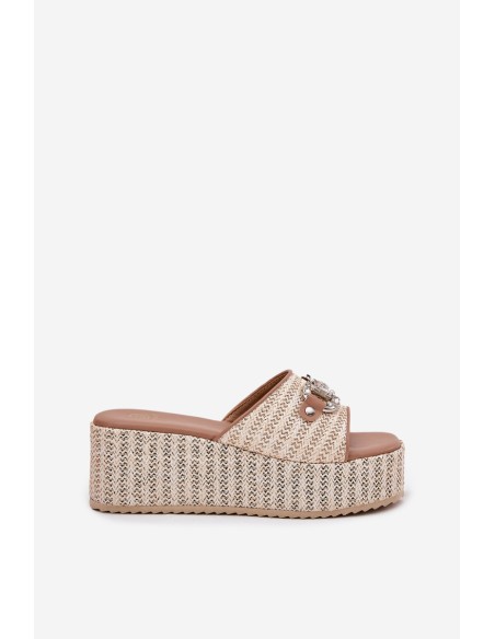 Women's Wedge Sandals With Braiding And Decoration Beige Isolene