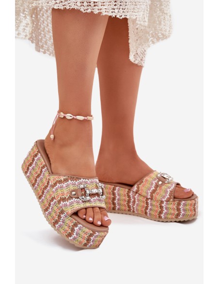 Womens Wedge Sandals With Braiding And Decoration Multicolor Isolene