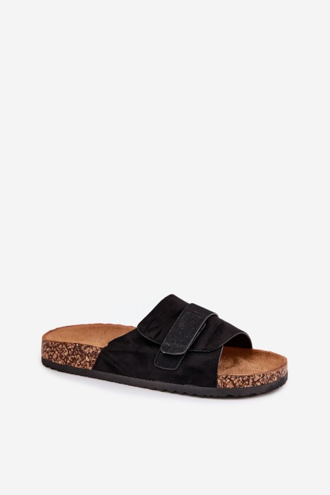 Ladies Sandals With Velcro On Cork Platform Black Baylin