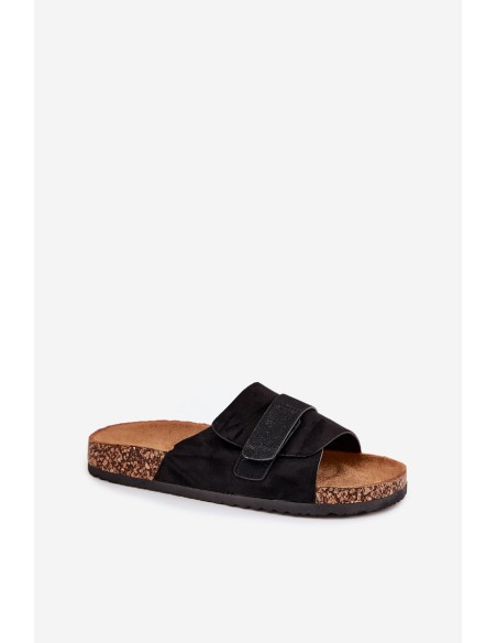 Ladies Sandals With Velcro On Cork Platform Black Baylin