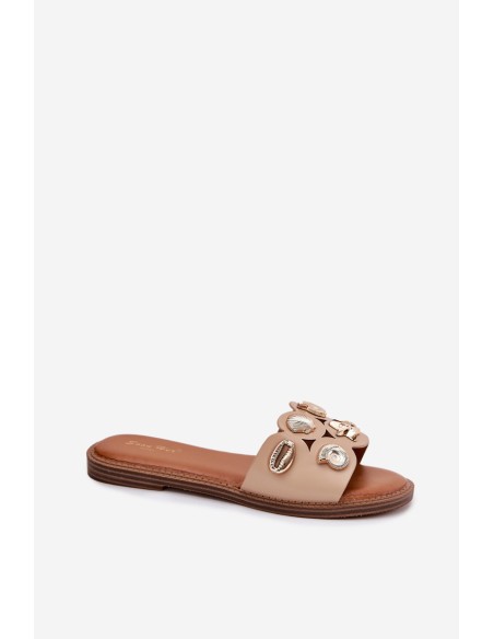 Women's Flat Sandals With Golden Pins Beige Nalothiel