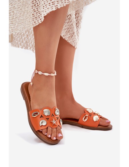 Women's Flat Sandals With Golden Pins Orange Nalothiel