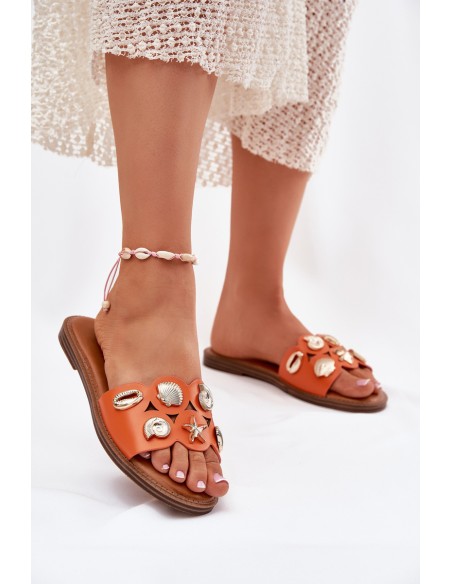 Women's Flat Sandals With Golden Pins Orange Nalothiel