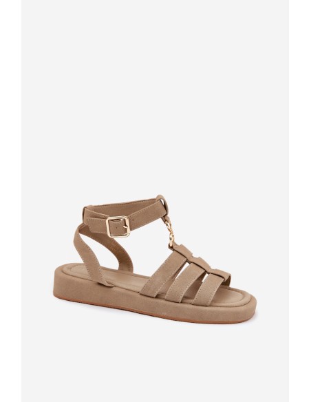 Women's Platform Sandals With Golden Detail Khaki Kartia