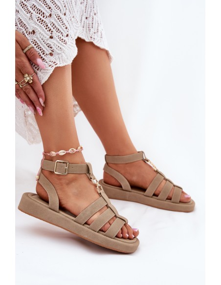 Women's Platform Sandals With Golden Detail Khaki Kartia