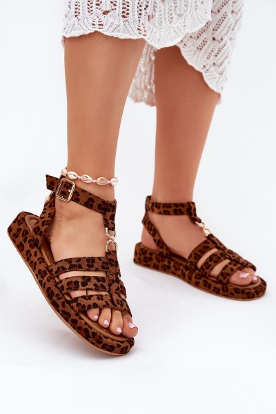 Ladies platform sandals with gold detail leopard Kartia