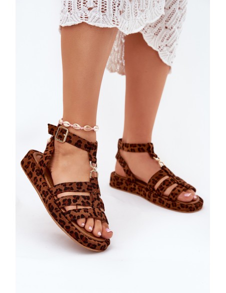 Ladies platform sandals with gold detail leopard Kartia