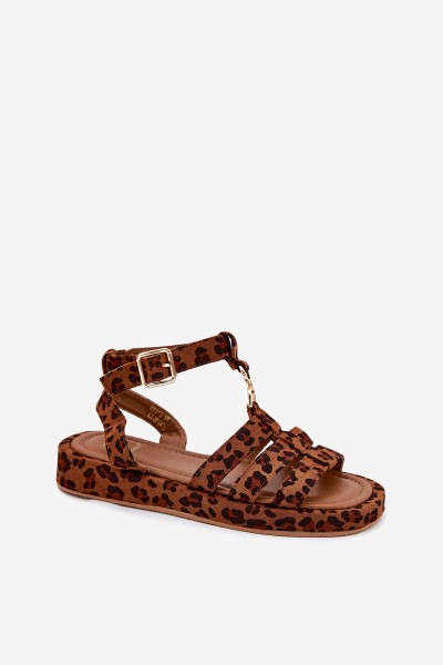 Ladies platform sandals with gold detail leopard Kartia 2