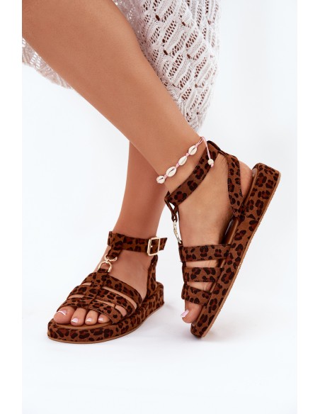 Ladies platform sandals with gold detail leopard Kartia