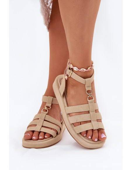 Ladies Platform Sandals With Golden Detail Beige Kartia