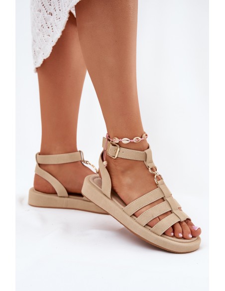 Ladies Platform Sandals With Golden Detail Beige Kartia