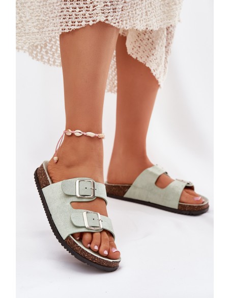 Women's Mules With Buckles Mint Oliena