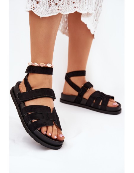 Eco Suede Sandals Women With Velcro Black Valpera