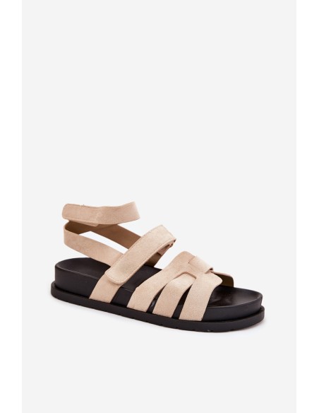 Eco Suede Women's Sandals With Velcro Beige Valpera