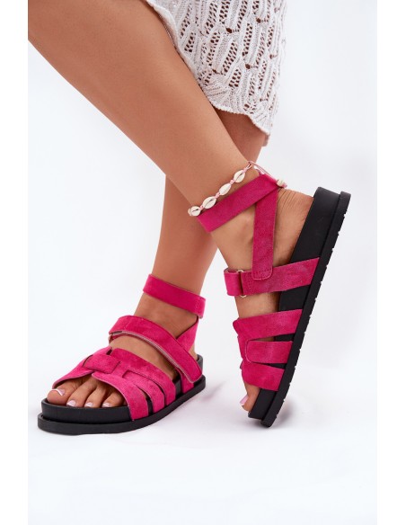 Eco Suede Women's Sandals With Velcro Fuchsia Valpera