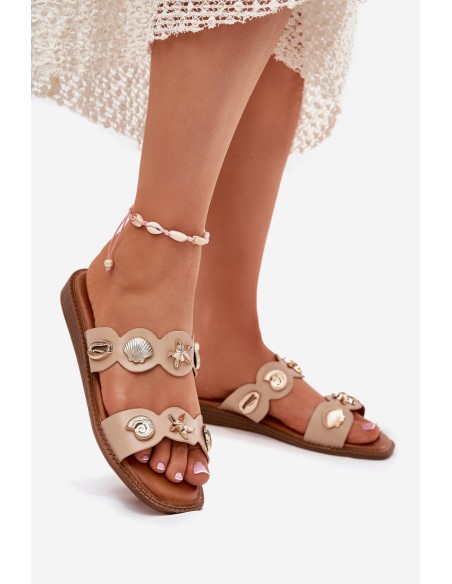 Women's sandals with golden accents beige Jenoriela