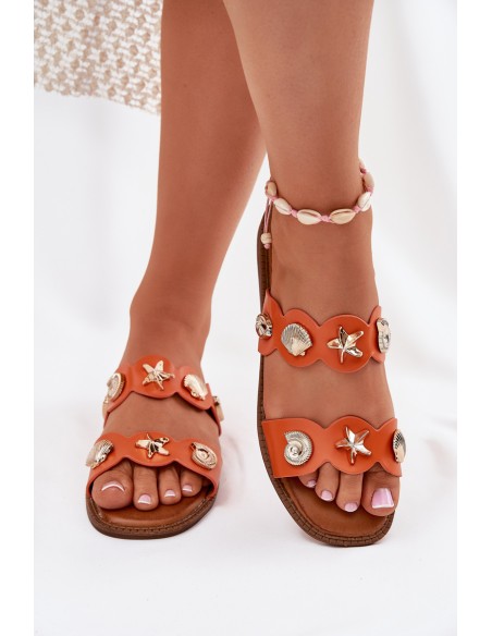 Women's Sandals With Golden Embellishments Orange Jenoriela