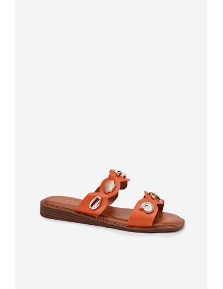 Women's Sandals With Golden Embellishments Orange Jenoriela