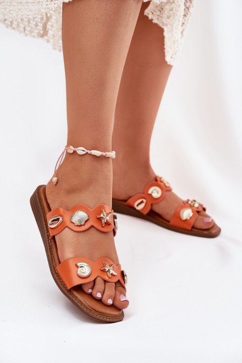Women's Sandals With Golden Embellishments Orange Jenoriela