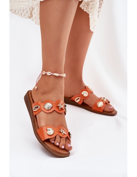 Women's Sandals With Golden Embellishments Orange Jenoriela