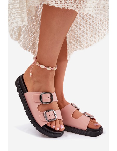 Ladies Sandals With Buckles On Platform Pink Elamas