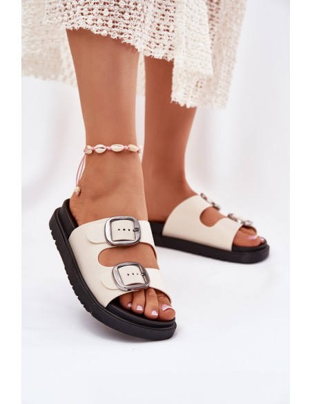 Women's Buckled Platform Sandals Beige Elamas