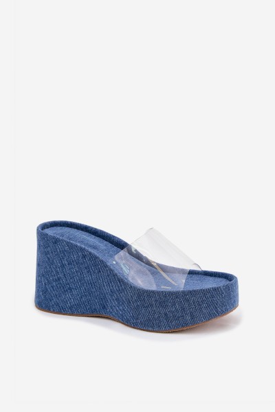 Women's Wedge Sandals With Transparent Strap Denim Zolretia
