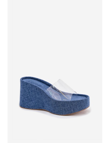 Women's Wedge Sandals With Transparent Strap Denim Zolretia