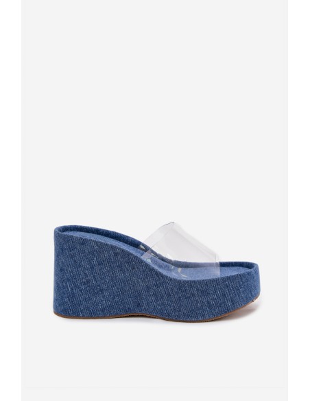 Women's Wedge Sandals With Transparent Strap Denim Zolretia