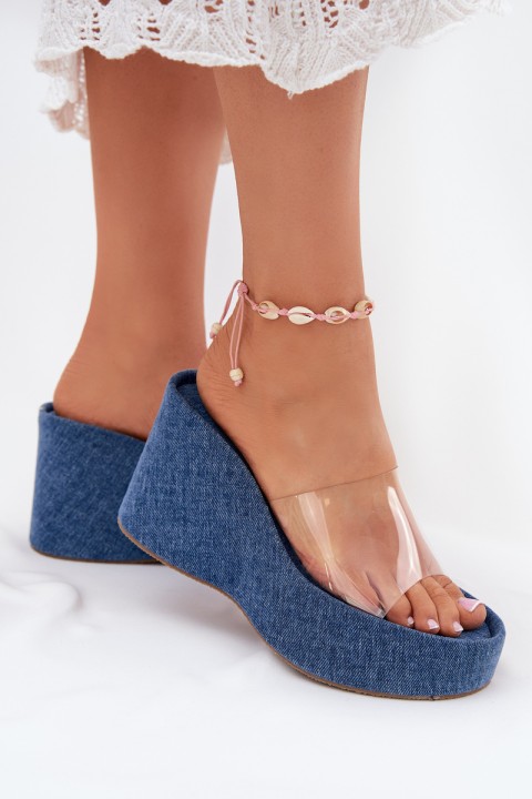 Women's Wedge Sandals With Transparent Strap Denim Zolretia