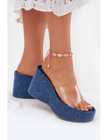 Women's Wedge Sandals With Transparent Strap Denim Zolretia