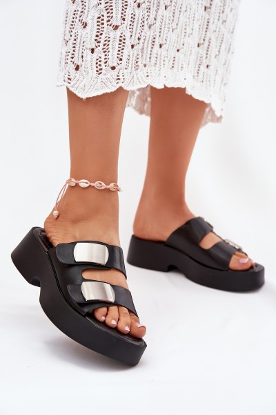 Ladies sandals with straps eco leather black Falenisse