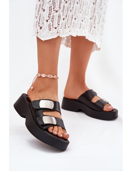 Ladies sandals with straps eco leather black Falenisse