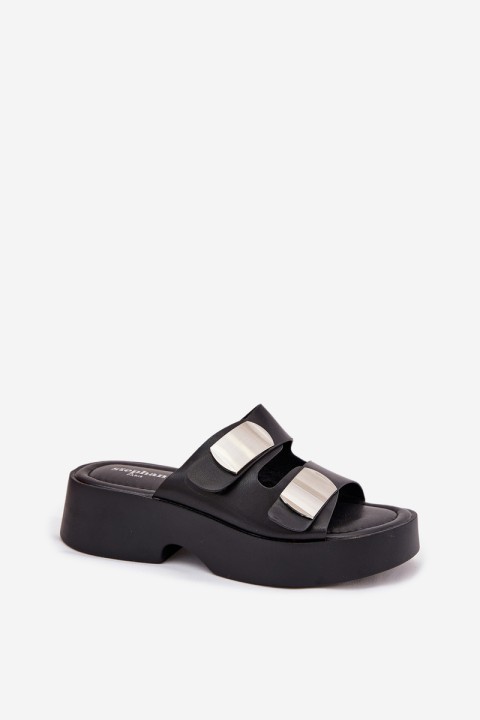 Ladies sandals with straps eco leather black Falenisse