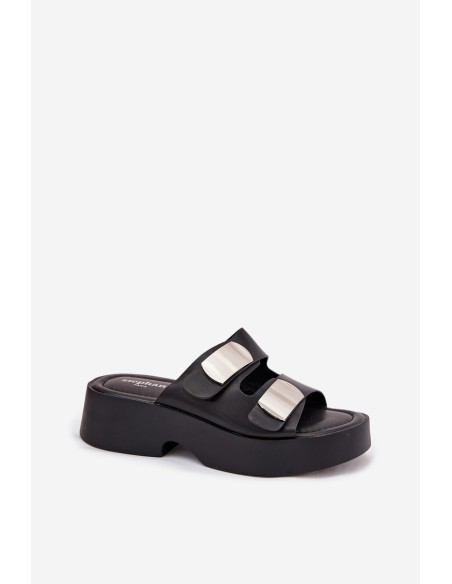 Ladies sandals with straps eco leather black Falenisse