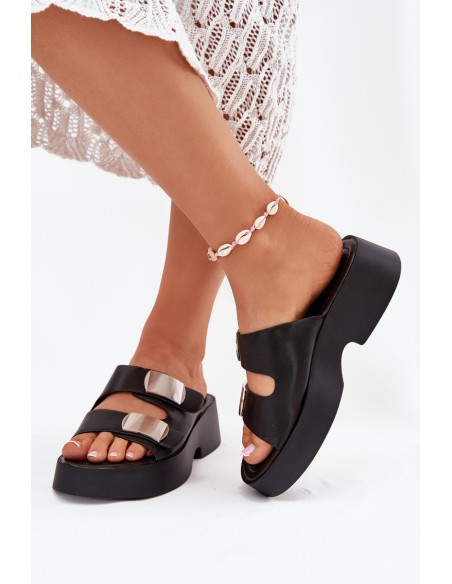 Ladies sandals with straps eco leather black Falenisse