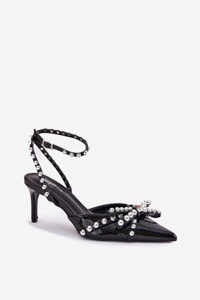 Embellished Patent Heels With Open Back Black Redaine