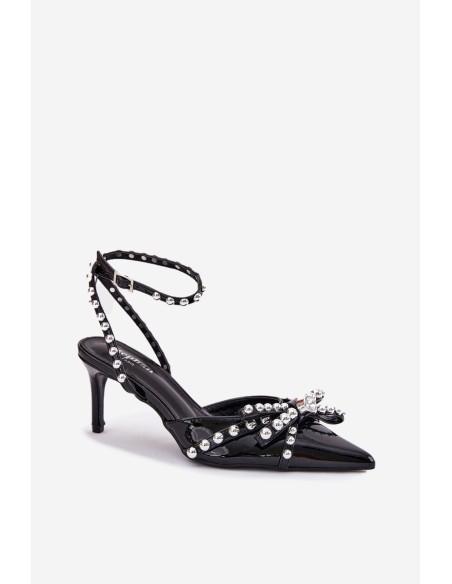Embellished Patent Heels With Open Back Black Redaine