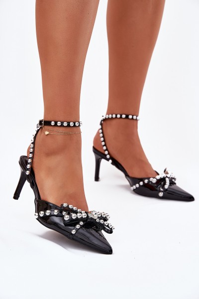 Embellished Patent Heels With Open Back Black Redaine 2