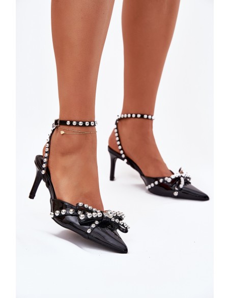 Embellished Patent Heels With Open Back Black Redaine