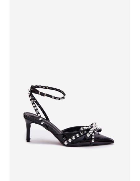 Embellished Patent Heels With Open Back Black Redaine