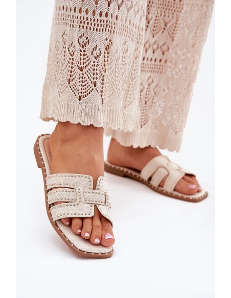 Embellished flat sandals beige Anniles