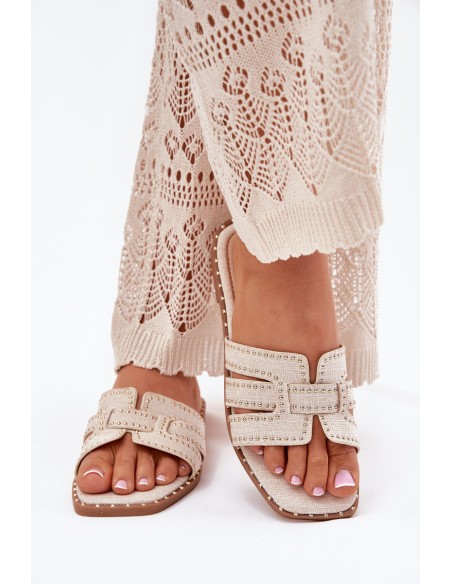 Embellished flat sandals beige Anniles