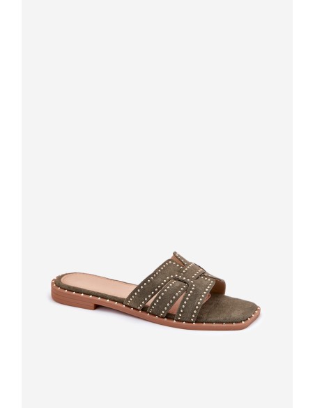 Embellished Flat Sandals Green Anniles