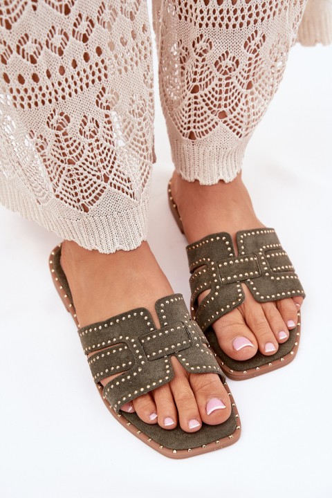 Embellished Flat Sandals Green Anniles