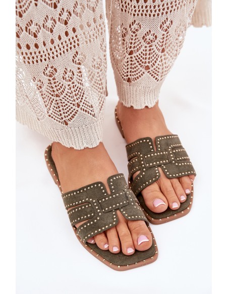 Embellished Flat Sandals Green Anniles
