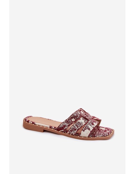 Decorated Flat Sandals Burgundy Anniles