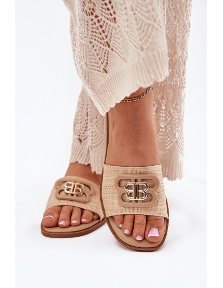 Flat Women's Slippers With Decorative Detail Beige Nenitta
