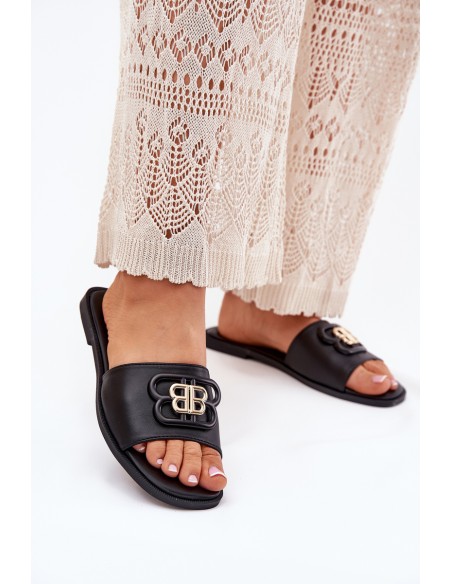 Flat Women's Slippers With Decorative Detail Black Nenitta