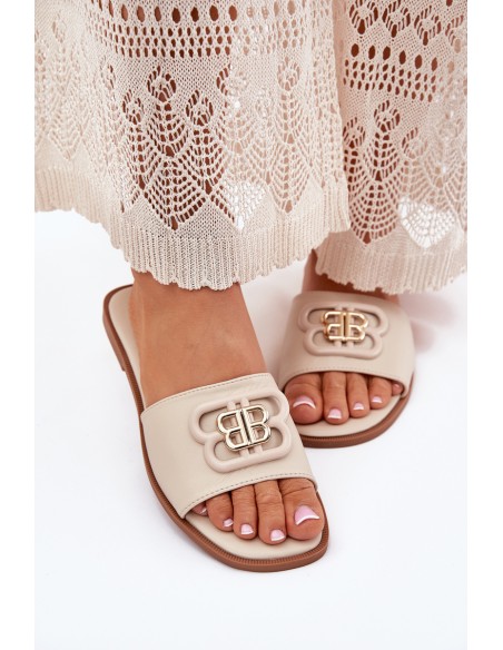 Flat Ladies Sandals With Decorative Detail Beige Nenitta